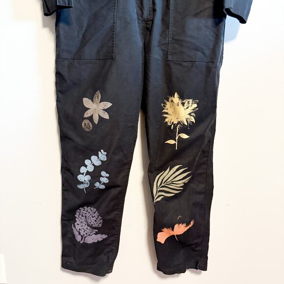 Roark Layover Jumpsuit Zip Front Black Floral Print Utility One Piece Size M - Picture 6 of 16